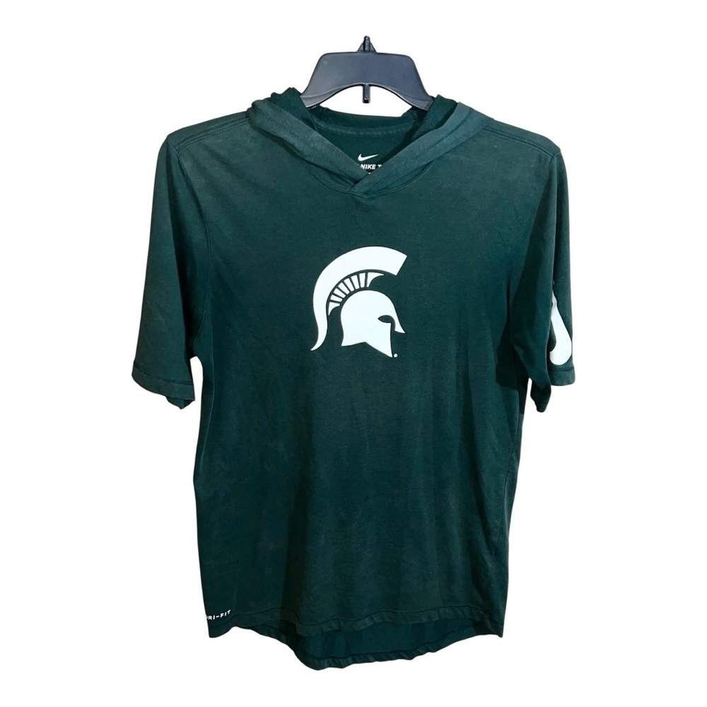 The Nike Tee Shirt Men’s S Green Hooded Michigan State Basketball Short Sleeve
